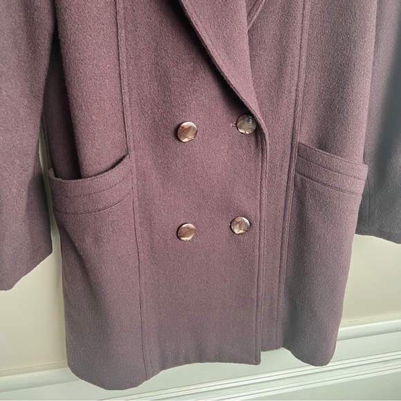 Vintage Double-Breasted Dark Plum/Brown Wool Coat by Original Good Elegance Sz 7 - Picture 3 of 6